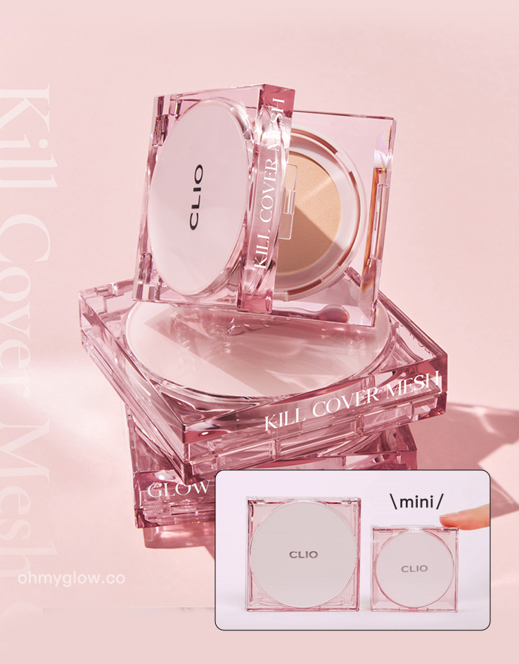 韓國 CLIO Kill Cover Mesh Glow Cushion Mini 迷你版🎀方粉盒皇牌長效貼服⭐光彩奶油肌氣墊粉底 – 3色選擇